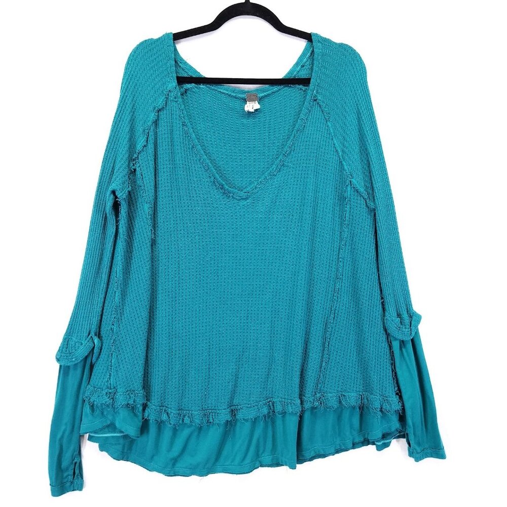 We The Free People Laguna Thermal Top Medium Turquoise Green Oversized Slouchy